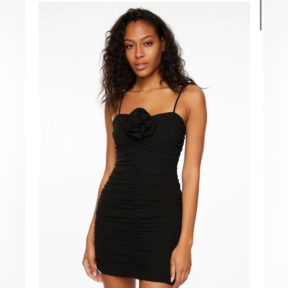 Dynamite Ruched Mini Dress With Rosette in black - Picture 1 of 7